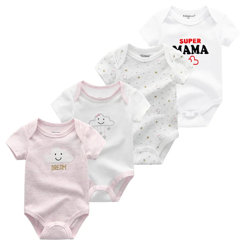 4Pieces Newborn Baby Boy Clothes Cartoon Cotton Romper Summer Short Sleeve Baby Girl Clothes 0-12M Print Bodysuit Bebes