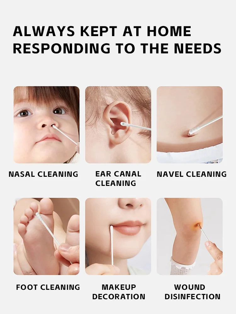 AIBEDILA Baby Cotton Swabs Soft Non-Irritating Ear spoon Sticks for Ear Wax Cleaning Newborn Care Infant Hygiene 200Pcs/1Box