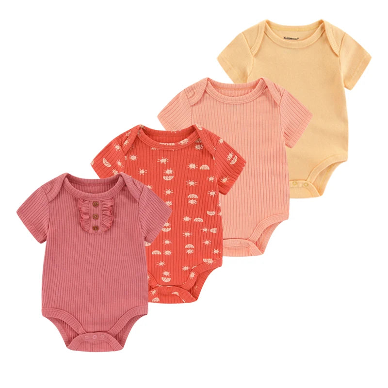 4Pieces Newborn Baby Boy Clothes Cartoon Cotton Romper Summer Short Sleeve Baby Girl Clothes 0-12M Print Bodysuit Bebes