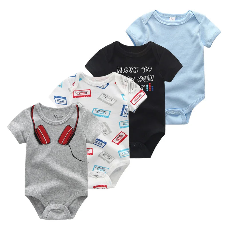 4Pieces Newborn Baby Boy Clothes Cartoon Cotton Romper Summer Short Sleeve Baby Girl Clothes 0-12M Print Bodysuit Bebes