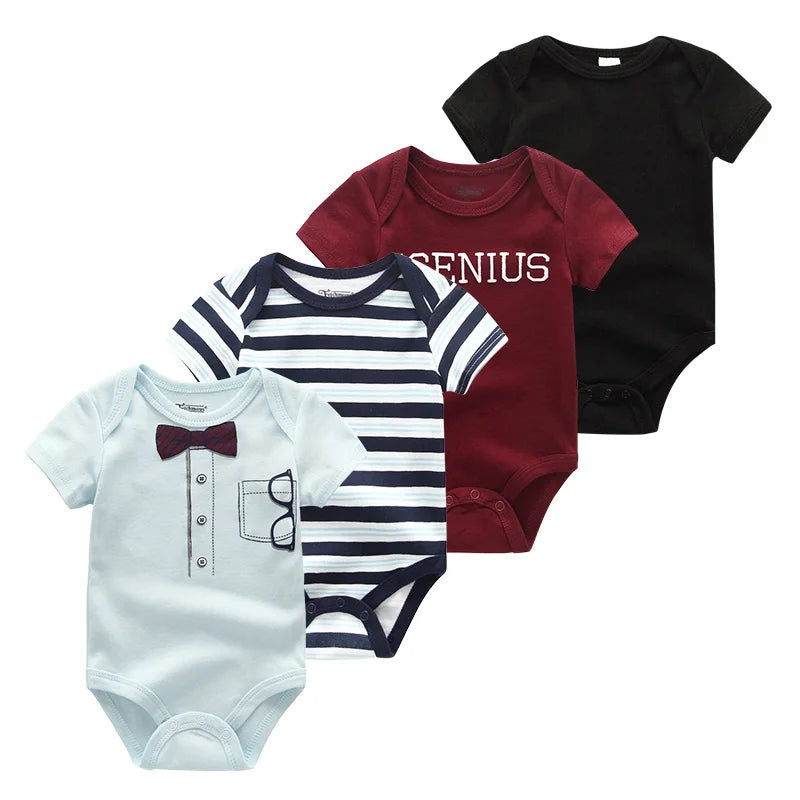 4Pieces Newborn Baby Boy Clothes Cartoon Cotton Romper Summer Short Sleeve Baby Girl Clothes 0-12M Print Bodysuit Bebes