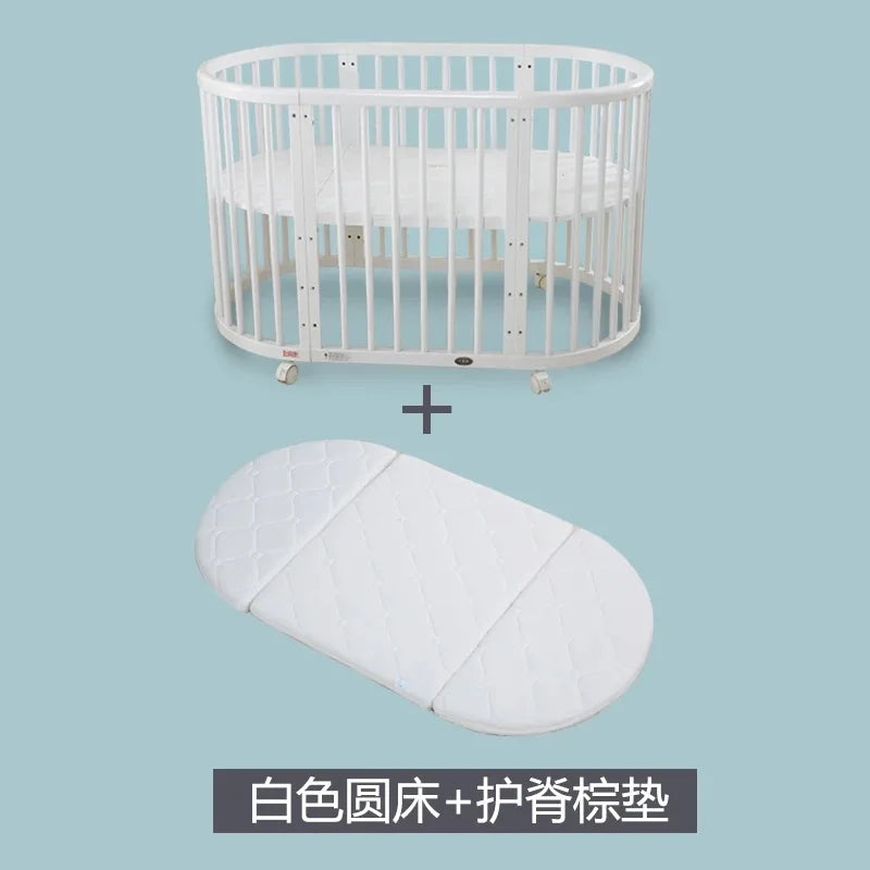 Solid Wood Baby Crib Convertible To Toddler Bed Adjustable Size Oval Design CPC Certified Safe Guardrail