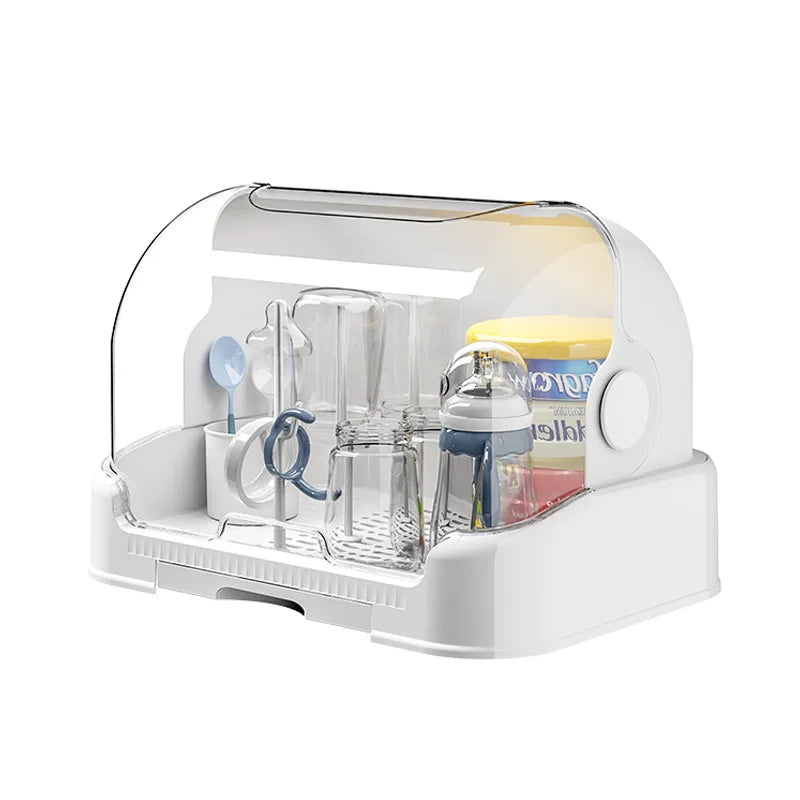 New Baby Bottle Drying Rack & Bottle Organizer Dustproof Storage Container with Removable Drip Tray, Hygienic Feeding Accessorie