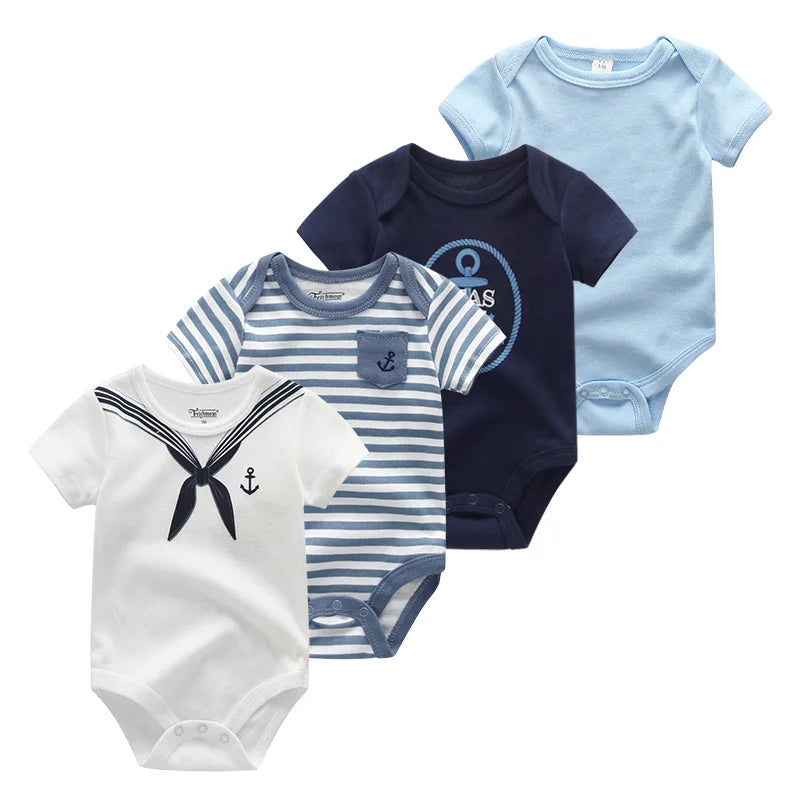 4Pieces Newborn Baby Boy Clothes Cartoon Cotton Romper Summer Short Sleeve Baby Girl Clothes 0-12M Print Bodysuit Bebes
