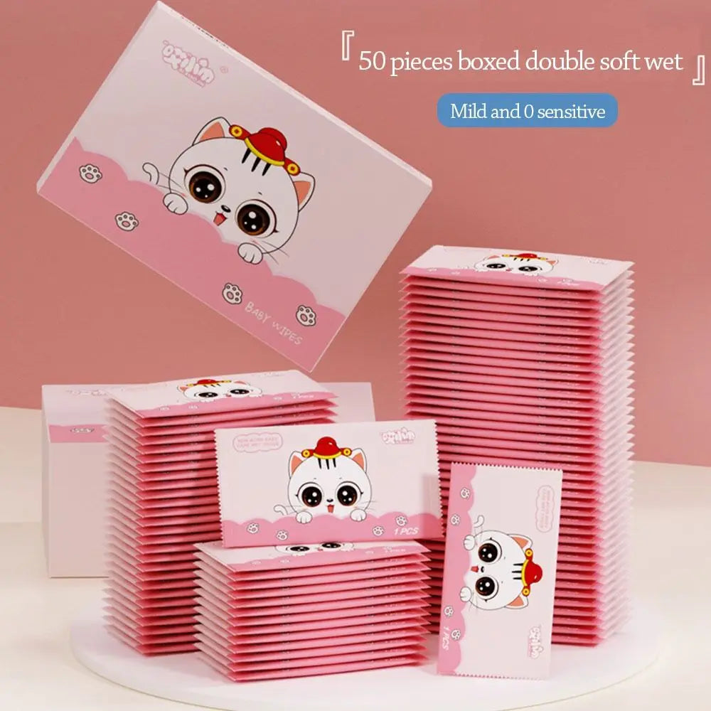 50Pcs Baby Wet Wipes Fashion Disinfection Hand Cleaning Moist Paper Non Woven Fabric Tissue Portable Wet Wipe Pouch