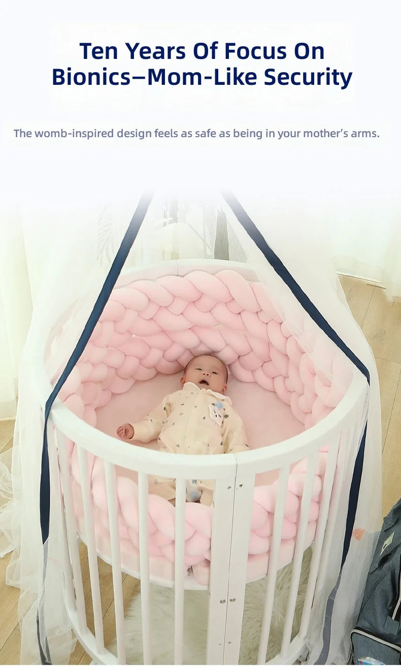 Solid Wood Baby Crib Convertible To Toddler Bed Adjustable Size Oval Design CPC Certified Safe Guardrail
