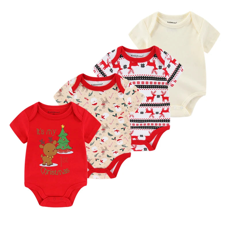 4Pieces Newborn Baby Boy Clothes Cartoon Cotton Romper Summer Short Sleeve Baby Girl Clothes 0-12M Print Bodysuit Bebes