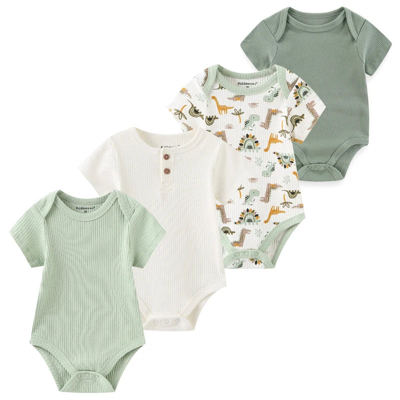 4Pieces Newborn Baby Boy Clothes Cartoon Cotton Romper Summer Short Sleeve Baby Girl Clothes 0-12M Print Bodysuit Bebes