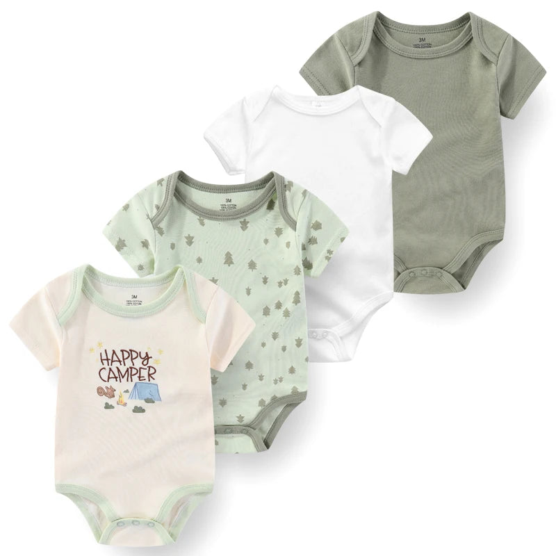 4Pieces Newborn Baby Boy Clothes Cartoon Cotton Romper Summer Short Sleeve Baby Girl Clothes 0-12M Print Bodysuit Bebes
