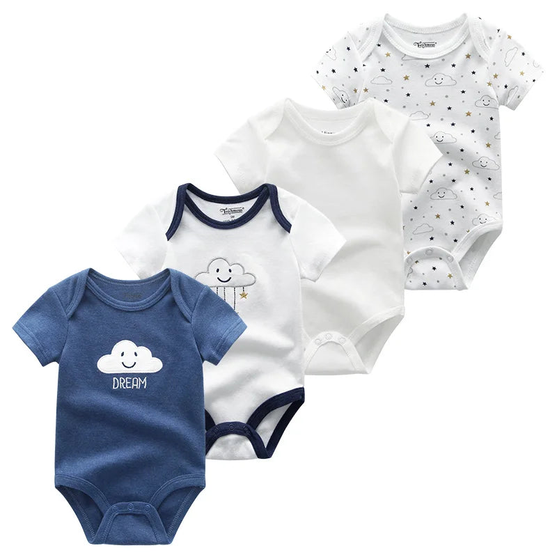 4Pieces Newborn Baby Boy Clothes Cartoon Cotton Romper Summer Short Sleeve Baby Girl Clothes 0-12M Print Bodysuit Bebes