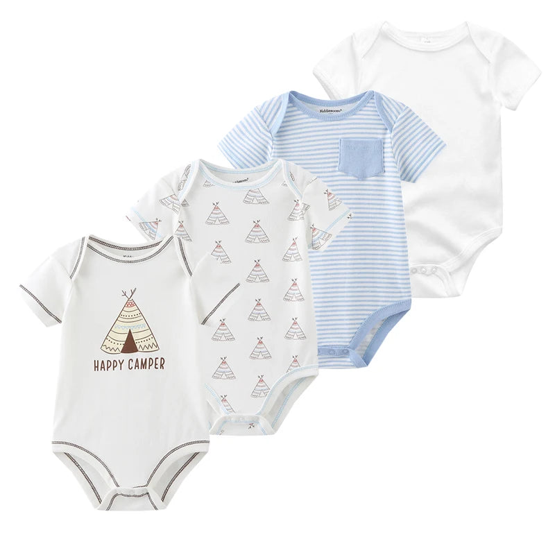 4Pieces Newborn Baby Boy Clothes Cartoon Cotton Romper Summer Short Sleeve Baby Girl Clothes 0-12M Print Bodysuit Bebes