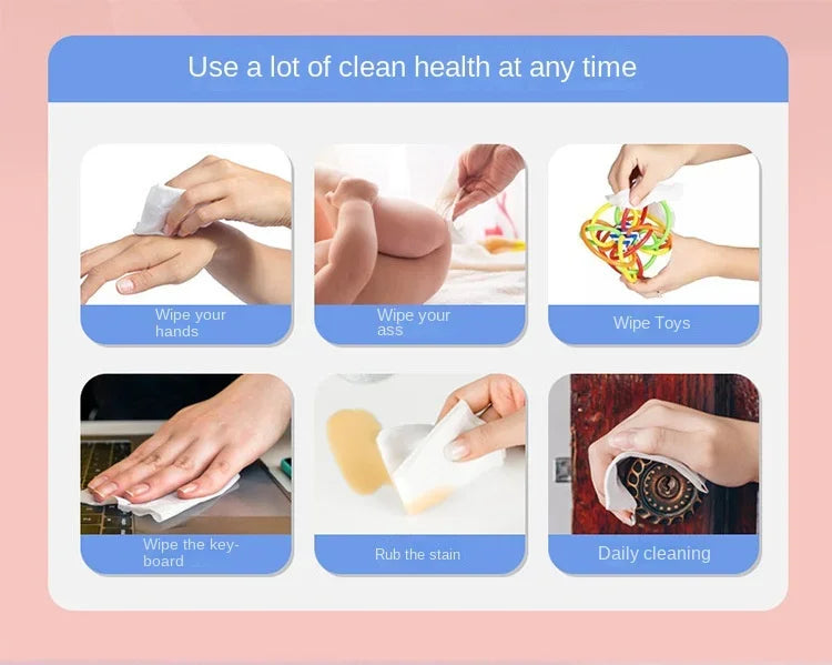 80Pcs Household Wash Face Wet Tissue Wipes Baby Hand Mouth Wipes for Mother Baby Skin Cleaning & Care Individual Body Wet Wipes
