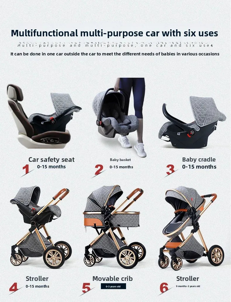 Foldable Two Way Adjustable Armrests 2 in 1 Baby Multifunctional Baby Stroller with Car Seat High View Two in One Baby Stroller