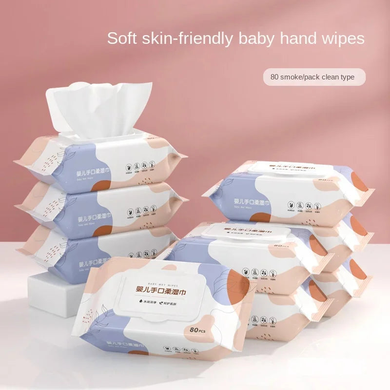 80Pcs Household Wash Face Wet Tissue Wipes Baby Hand Mouth Wipes for Mother Baby Skin Cleaning & Care Individual Body Wet Wipes
