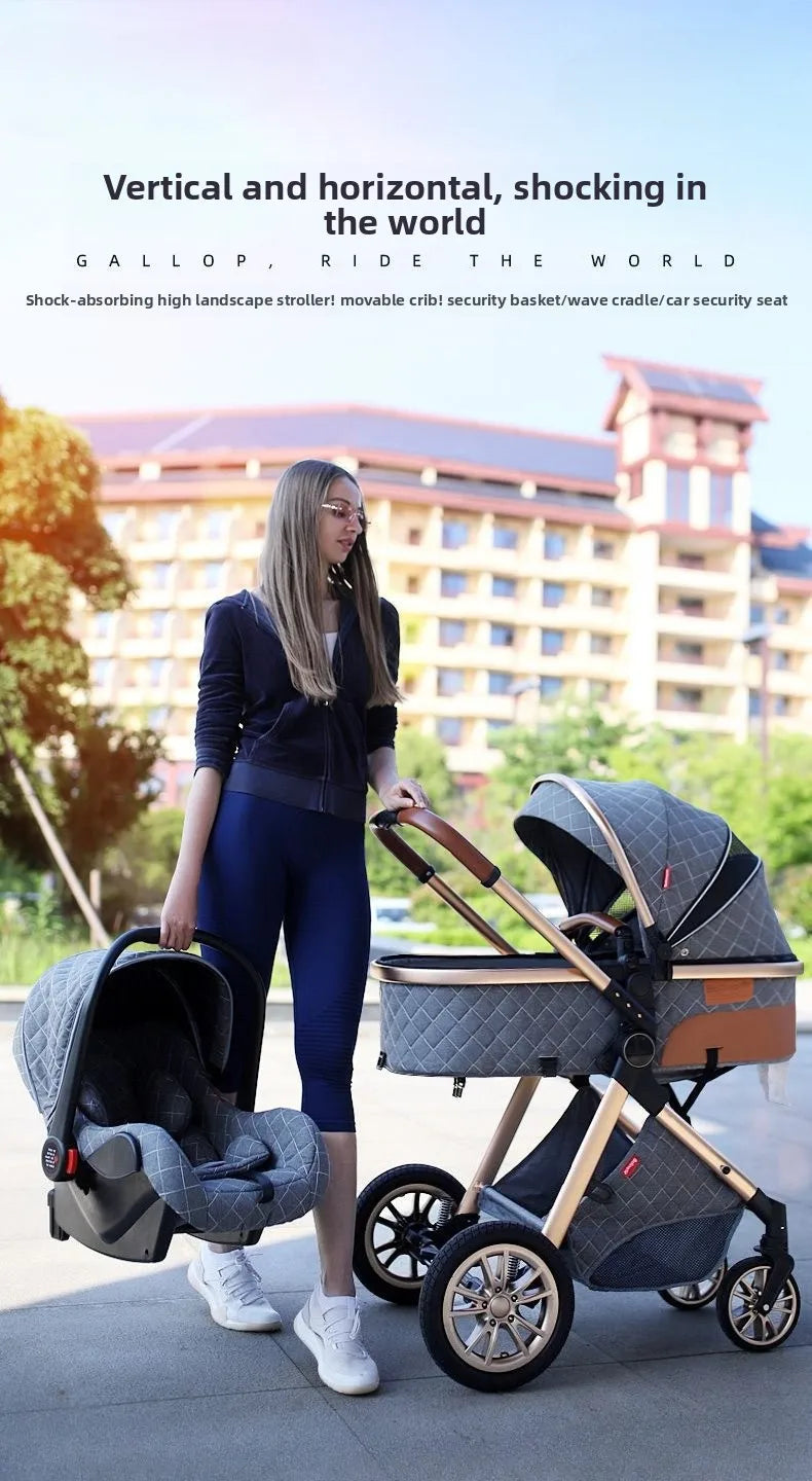 Foldable Two Way Adjustable Armrests 2 in 1 Baby Multifunctional Baby Stroller with Car Seat High View Two in One Baby Stroller