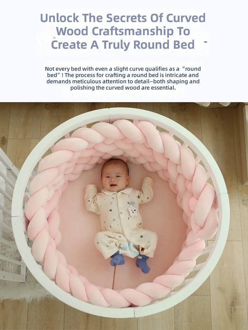 Solid Wood Baby Crib Convertible To Toddler Bed Adjustable Size Oval Design CPC Certified Safe Guardrail