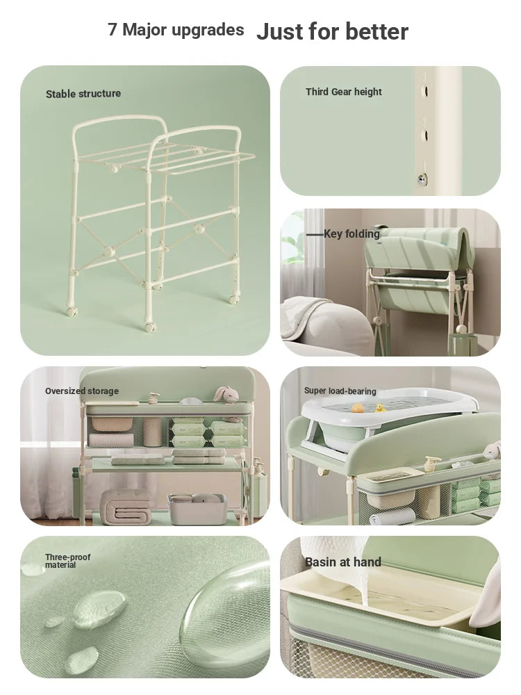 Height Adjustable Multifunctional Foldable Baby Changing Table Portable Infant Diaper Station with Large Storage Waterproof