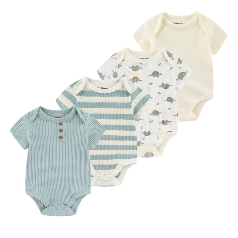 4Pieces Newborn Baby Boy Clothes Cartoon Cotton Romper Summer Short Sleeve Baby Girl Clothes 0-12M Print Bodysuit Bebes