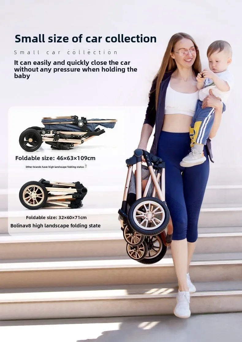 Foldable Two Way Adjustable Armrests 2 in 1 Baby Multifunctional Baby Stroller with Car Seat High View Two in One Baby Stroller