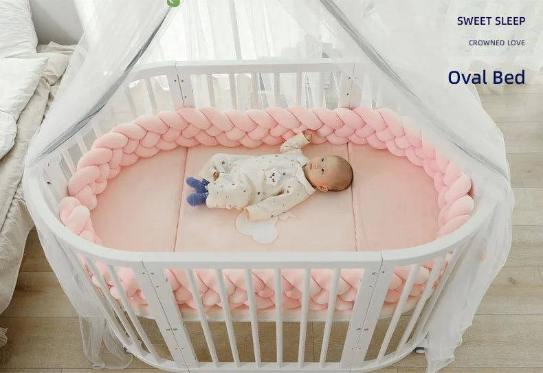 Solid Wood Baby Crib Convertible To Toddler Bed Adjustable Size Oval Design CPC Certified Safe Guardrail
