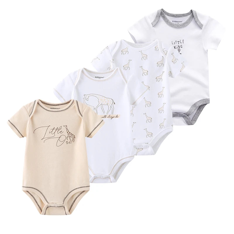 4Pieces Newborn Baby Boy Clothes Cartoon Cotton Romper Summer Short Sleeve Baby Girl Clothes 0-12M Print Bodysuit Bebes