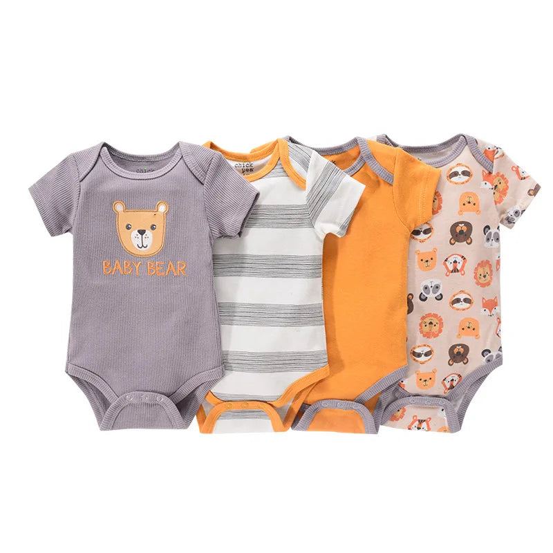 4Pieces Newborn Baby Boy Clothes Cartoon Cotton Romper Summer Short Sleeve Baby Girl Clothes 0-12M Print Bodysuit Bebes