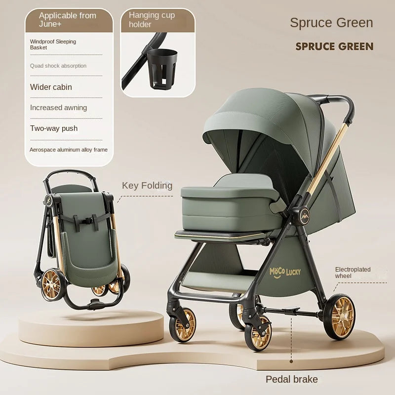 2026 New Stroller with Baby Basket High Landscape Two-way Push Travel Stroller can sit and lie down Four-wheels Baby Buggy