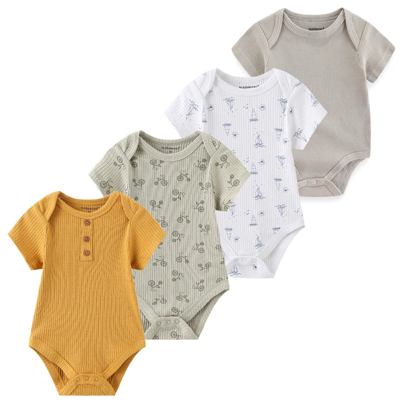4Pieces Newborn Baby Boy Clothes Cartoon Cotton Romper Summer Short Sleeve Baby Girl Clothes 0-12M Print Bodysuit Bebes