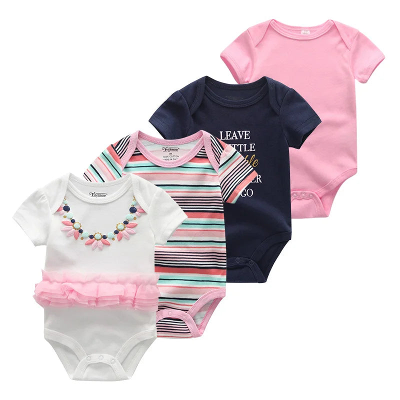 4Pieces Newborn Baby Boy Clothes Cartoon Cotton Romper Summer Short Sleeve Baby Girl Clothes 0-12M Print Bodysuit Bebes