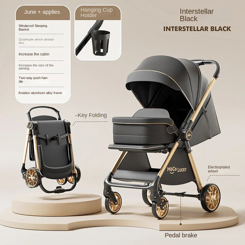 2026 New Stroller with Baby Basket High Landscape Two-way Push Travel Stroller can sit and lie down Four-wheels Baby Buggy