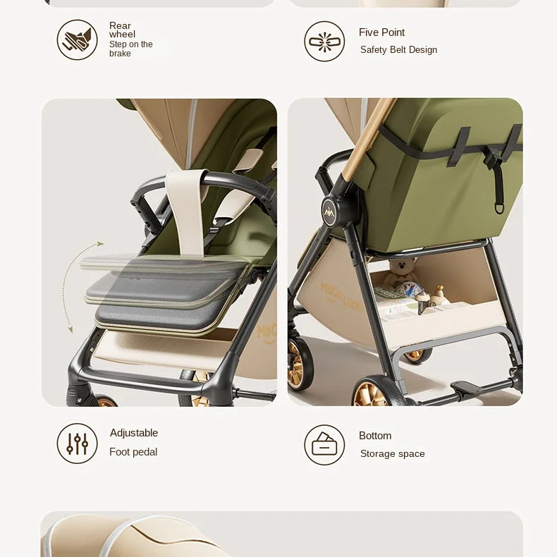 2026 New Stroller with Baby Basket High Landscape Two-way Push Travel Stroller can sit and lie down Four-wheels Baby Buggy