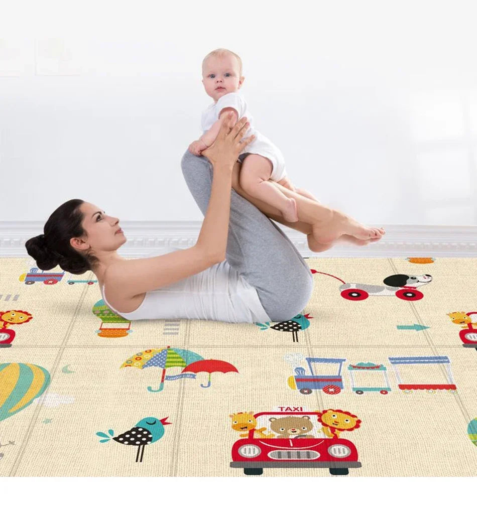 Baby Folding Mat, Large Tummy Time Folding Baby Crawling Mat Outdoor or Indoor Use, Portable Cute Double Sides Crawling Mats