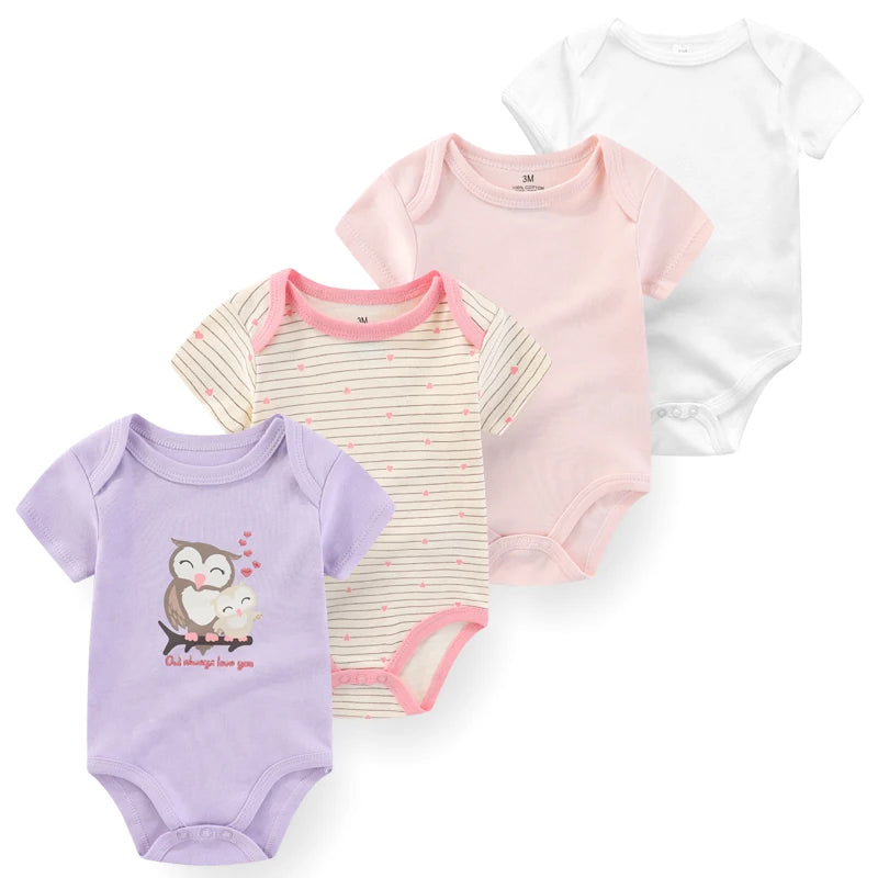 4Pieces Newborn Baby Boy Clothes Cartoon Cotton Romper Summer Short Sleeve Baby Girl Clothes 0-12M Print Bodysuit Bebes