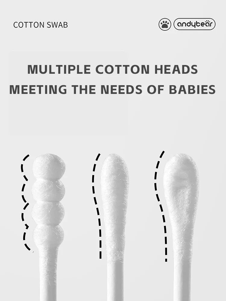 AIBEDILA Baby Cotton Swabs Soft Non-Irritating Ear spoon Sticks for Ear Wax Cleaning Newborn Care Infant Hygiene 200Pcs/1Box