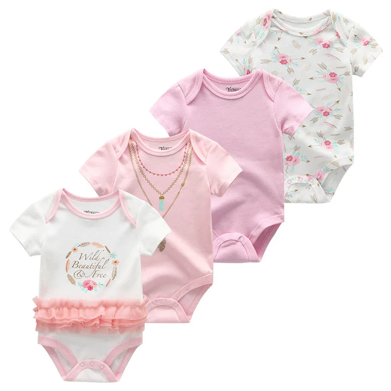 4Pieces Newborn Baby Boy Clothes Cartoon Cotton Romper Summer Short Sleeve Baby Girl Clothes 0-12M Print Bodysuit Bebes