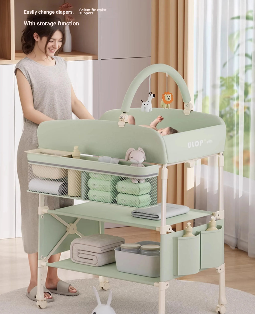Height Adjustable Multifunctional Foldable Baby Changing Table Portable Infant Diaper Station with Large Storage Waterproof