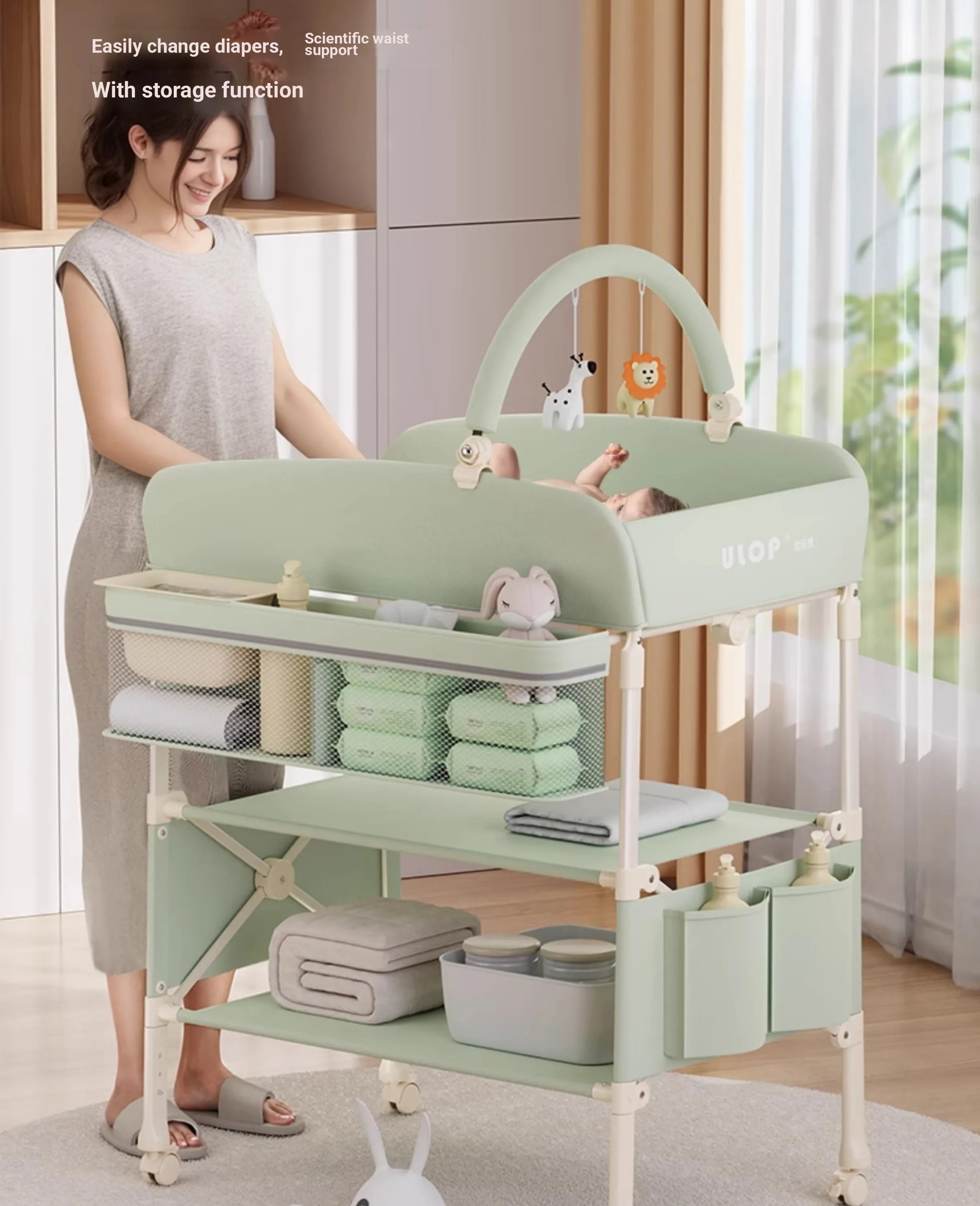 Height Adjustable Multifunctional Foldable Baby Changing Table Portable Infant Diaper Station with Large Storage Waterproof