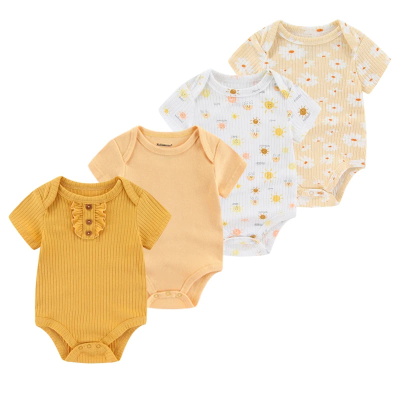 4Pieces Newborn Baby Boy Clothes Cartoon Cotton Romper Summer Short Sleeve Baby Girl Clothes 0-12M Print Bodysuit Bebes
