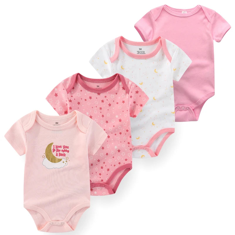 4Pieces Newborn Baby Boy Clothes Cartoon Cotton Romper Summer Short Sleeve Baby Girl Clothes 0-12M Print Bodysuit Bebes