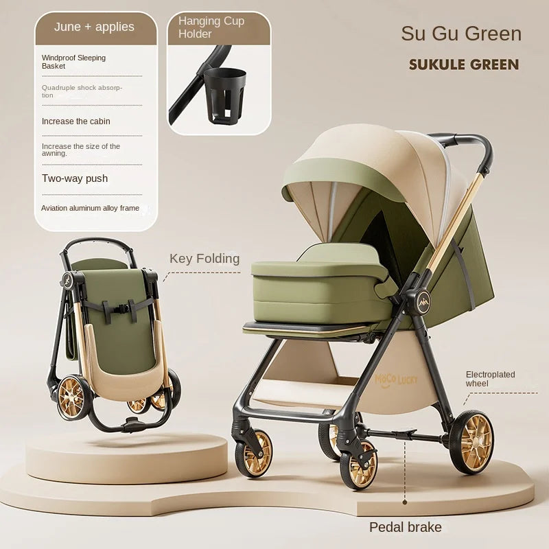 2026 New Stroller with Baby Basket High Landscape Two-way Push Travel Stroller can sit and lie down Four-wheels Baby Buggy