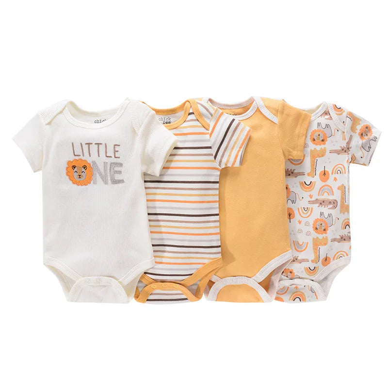 4Pieces Newborn Baby Boy Clothes Cartoon Cotton Romper Summer Short Sleeve Baby Girl Clothes 0-12M Print Bodysuit Bebes