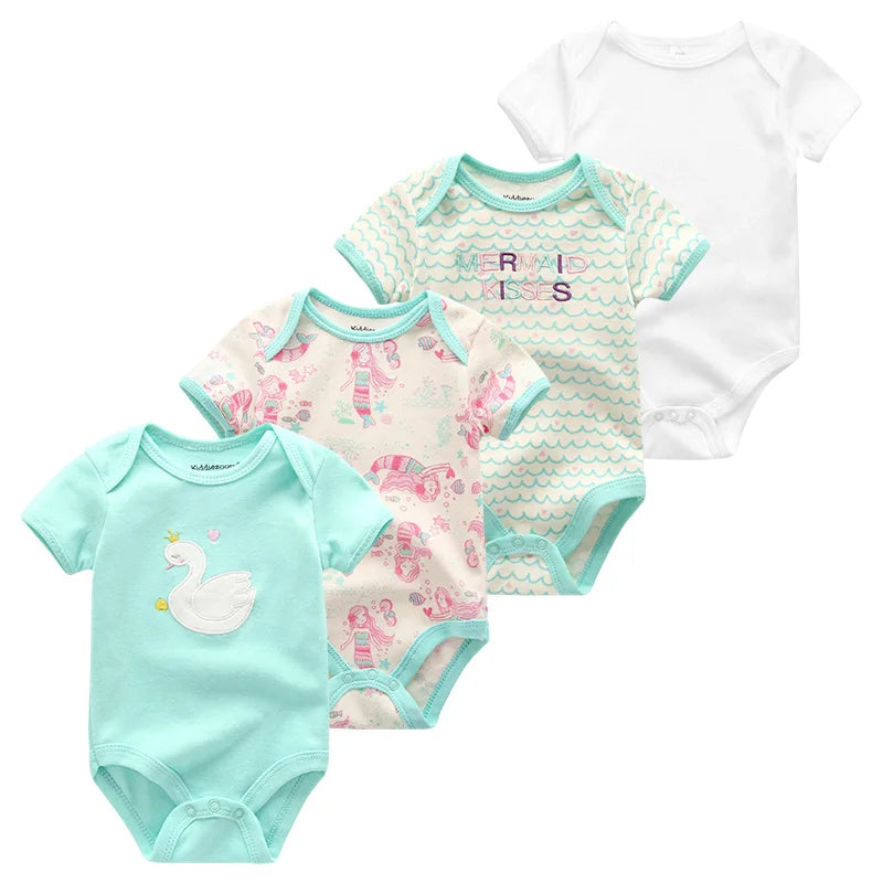 4Pieces Newborn Baby Boy Clothes Cartoon Cotton Romper Summer Short Sleeve Baby Girl Clothes 0-12M Print Bodysuit Bebes