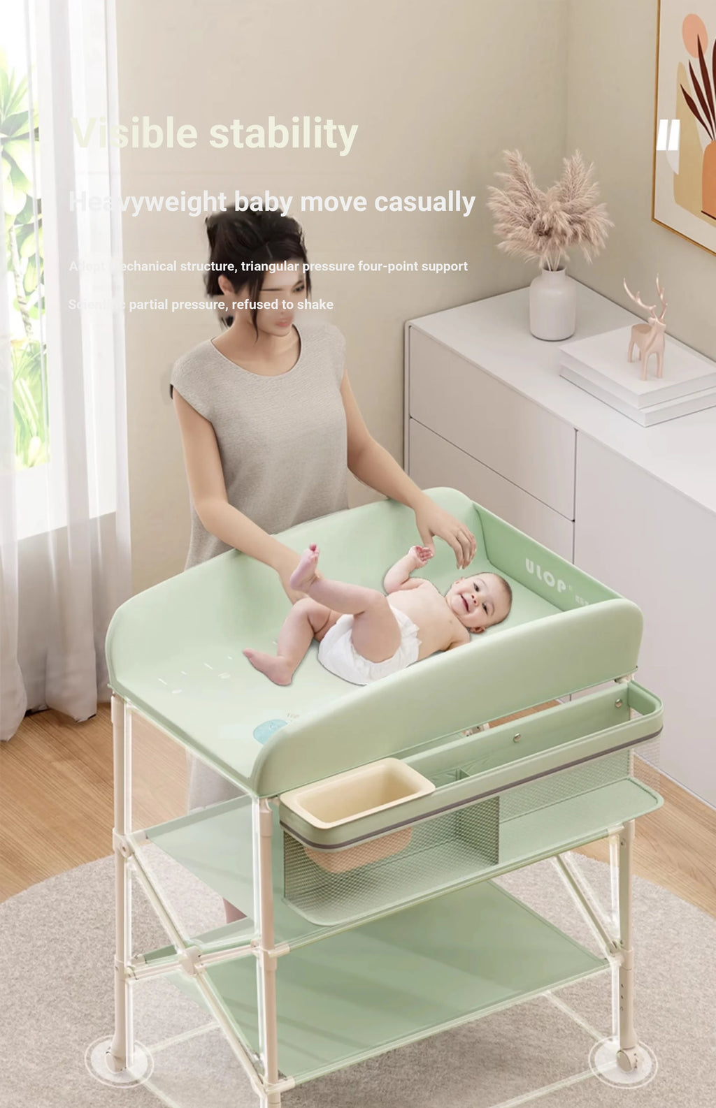 Height Adjustable Multifunctional Foldable Baby Changing Table Portable Infant Diaper Station with Large Storage Waterproof