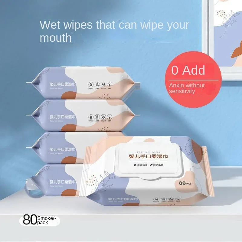 80Pcs Household Wash Face Wet Tissue Wipes Baby Hand Mouth Wipes for Mother Baby Skin Cleaning & Care Individual Body Wet Wipes
