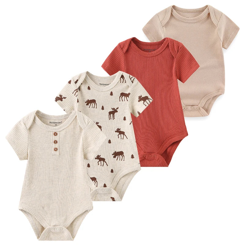 4Pieces Newborn Baby Boy Clothes Cartoon Cotton Romper Summer Short Sleeve Baby Girl Clothes 0-12M Print Bodysuit Bebes
