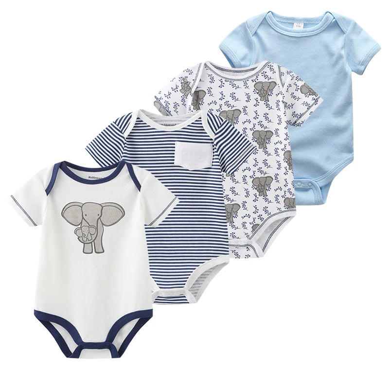 4Pieces Newborn Baby Boy Clothes Cartoon Cotton Romper Summer Short Sleeve Baby Girl Clothes 0-12M Print Bodysuit Bebes