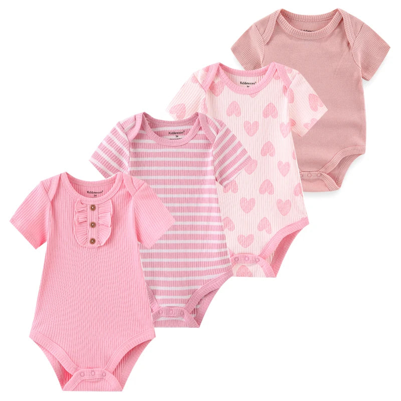 4Pieces Newborn Baby Boy Clothes Cartoon Cotton Romper Summer Short Sleeve Baby Girl Clothes 0-12M Print Bodysuit Bebes