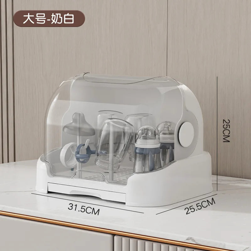 New Baby Bottle Drying Rack & Bottle Organizer Dustproof Storage Container with Removable Drip Tray, Hygienic Feeding Accessorie