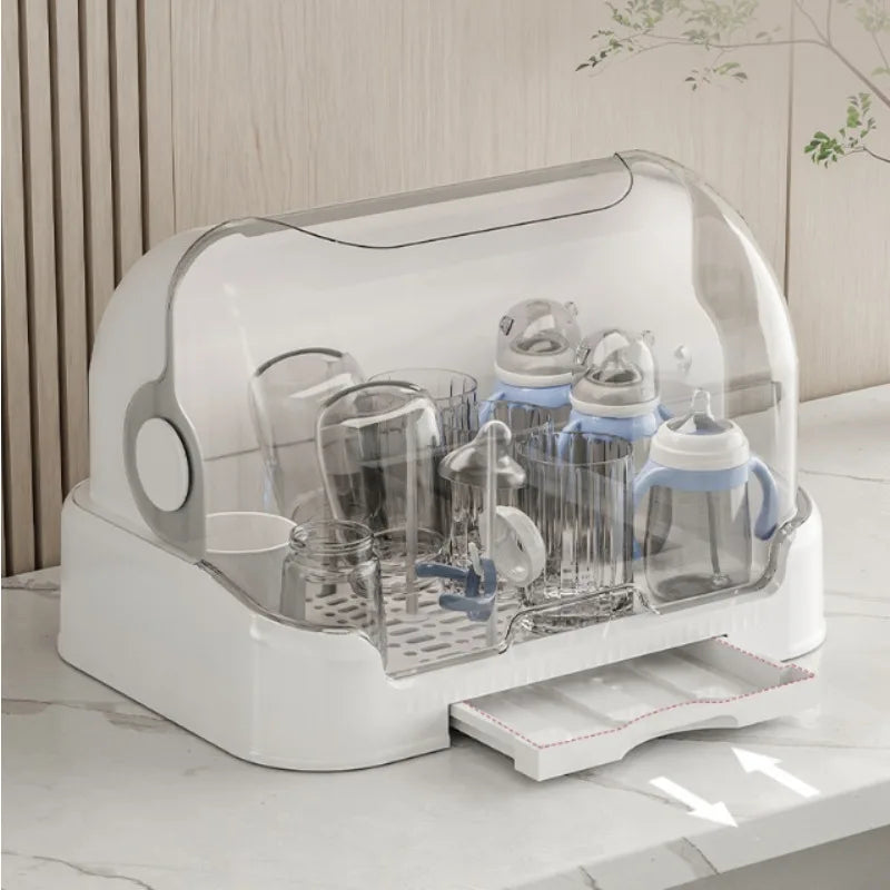 New Baby Bottle Drying Rack & Bottle Organizer Dustproof Storage Container with Removable Drip Tray, Hygienic Feeding Accessorie