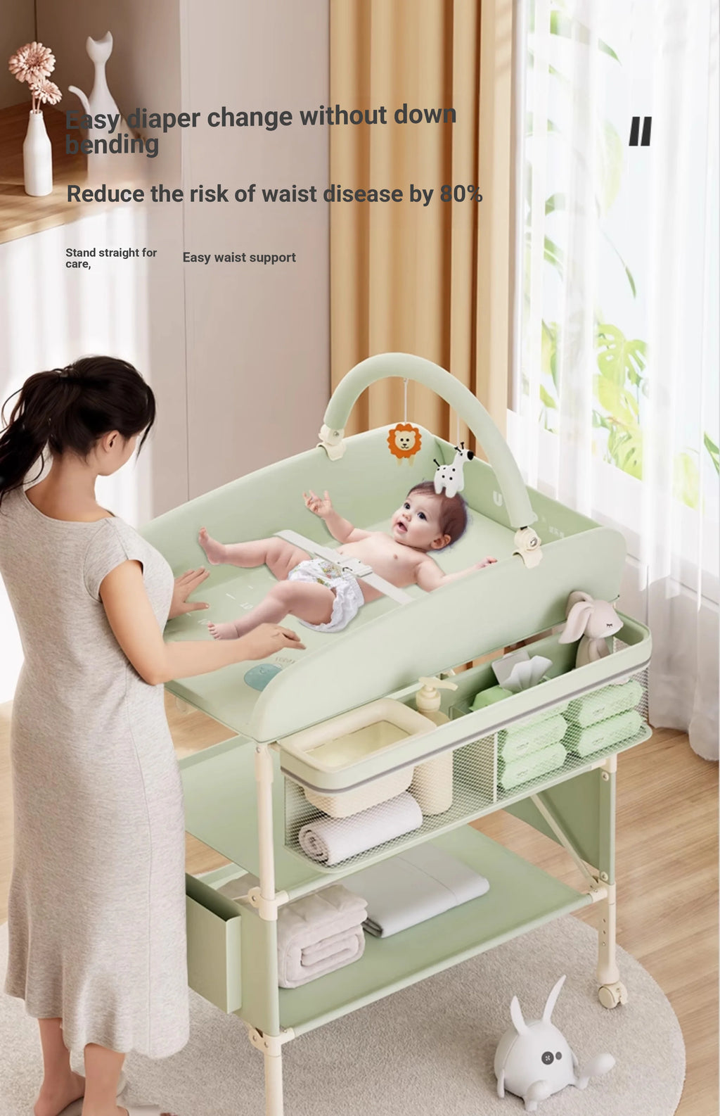 Height Adjustable Multifunctional Foldable Baby Changing Table Portable Infant Diaper Station with Large Storage Waterproof